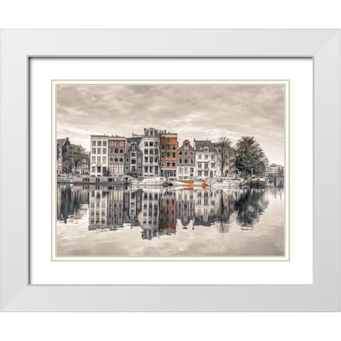 Amsterdam townhouses by the canal White Modern Wood Framed Art Print with Double Matting by Frank, Assaf