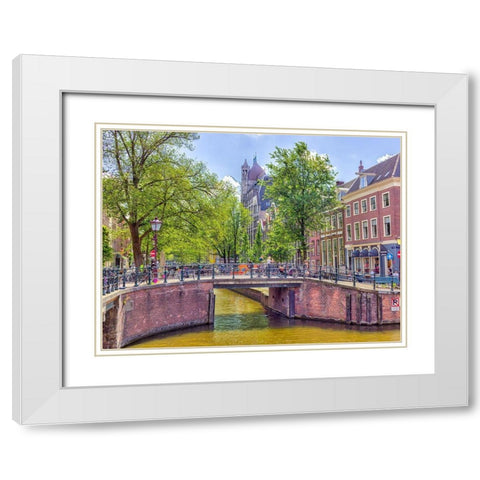 Canal through Amsterdam city White Modern Wood Framed Art Print with Double Matting by Frank, Assaf