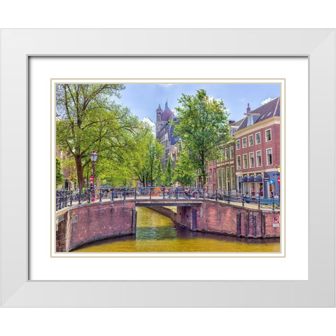 Canal through Amsterdam city White Modern Wood Framed Art Print with Double Matting by Frank, Assaf