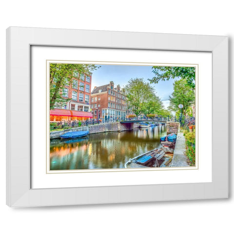 Canal through-city White Modern Wood Framed Art Print with Double Matting by Frank, Assaf