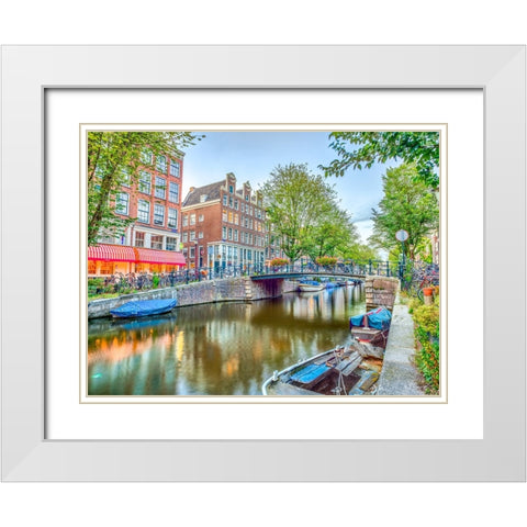 Canal through-city White Modern Wood Framed Art Print with Double Matting by Frank, Assaf