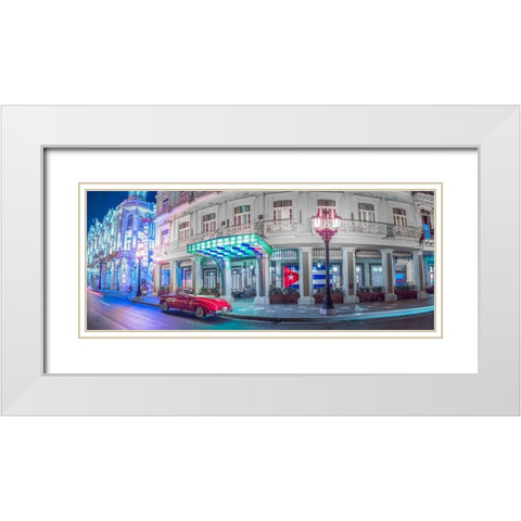 Vintage car outside hotel Inglatera, Havana, Cuba, FTBR 1850 White Modern Wood Framed Art Print with Double Matting by Frank, Assaf