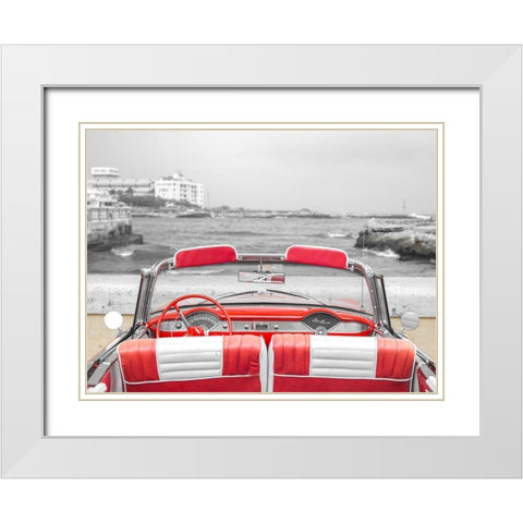 Vintage car near the beach in Cuba White Modern Wood Framed Art Print with Double Matting by Frank, Assaf