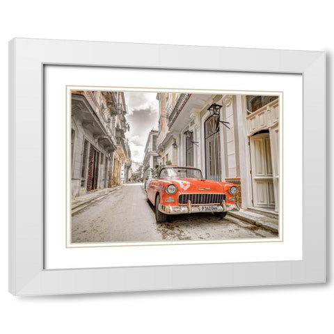 Vintage car on street of Havana-Cuba White Modern Wood Framed Art Print with Double Matting by Frank, Assaf