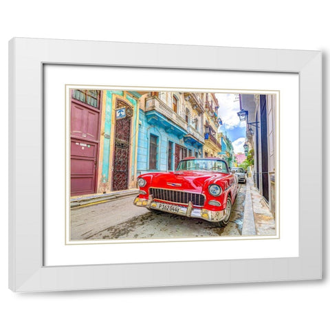 Vintage car on street of Havana, Cuba White Modern Wood Framed Art Print with Double Matting by Frank, Assaf