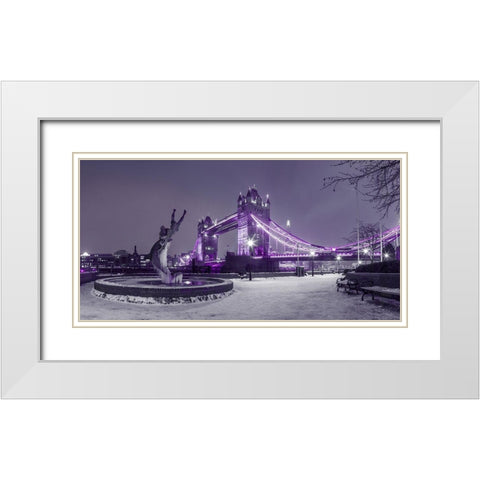 Dolphin fountain -London White Modern Wood Framed Art Print with Double Matting by Frank, Assaf