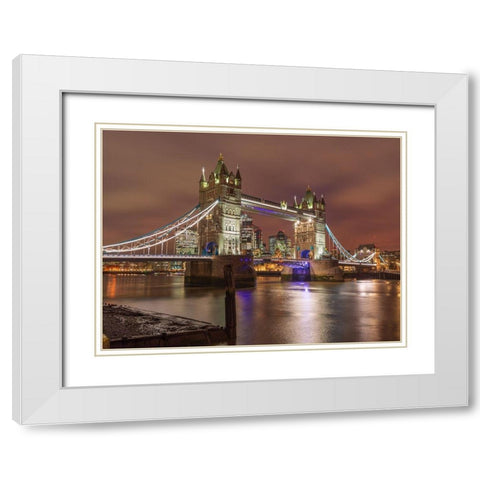 Tower bridge at night-London White Modern Wood Framed Art Print with Double Matting by Frank, Assaf