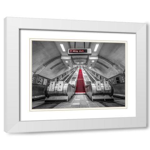 Escalators-London Underground White Modern Wood Framed Art Print with Double Matting by Frank, Assaf