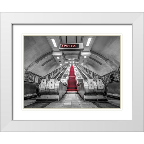 Escalators-London Underground White Modern Wood Framed Art Print with Double Matting by Frank, Assaf