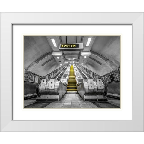 Escalators at subway station White Modern Wood Framed Art Print with Double Matting by Frank, Assaf