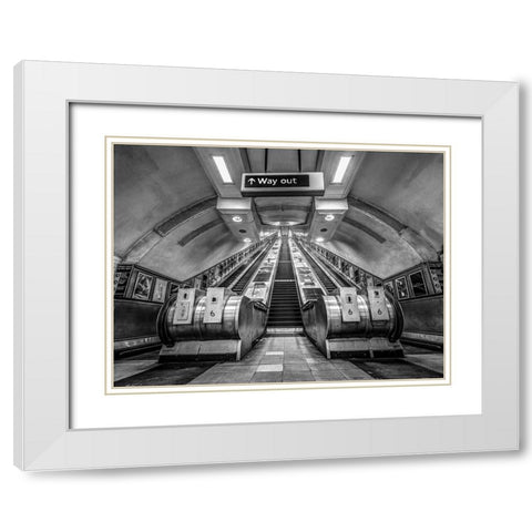 Escalators-London Underground White Modern Wood Framed Art Print with Double Matting by Frank, Assaf