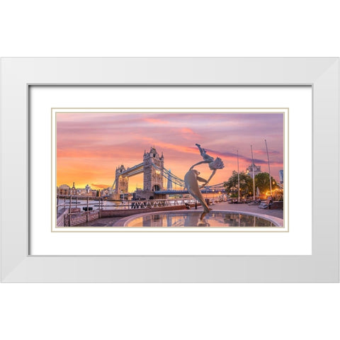 Tower Bridge at sunset, London White Modern Wood Framed Art Print with Double Matting by Frank, Assaf