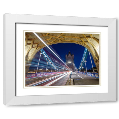 Tower Bridge strip lights White Modern Wood Framed Art Print with Double Matting by Frank, Assaf