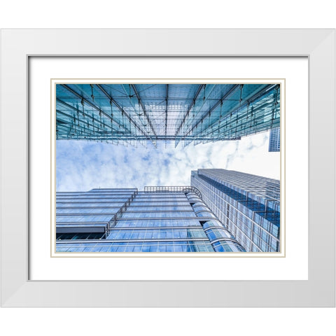Low angle view of skyscrapers White Modern Wood Framed Art Print with Double Matting by Frank, Assaf