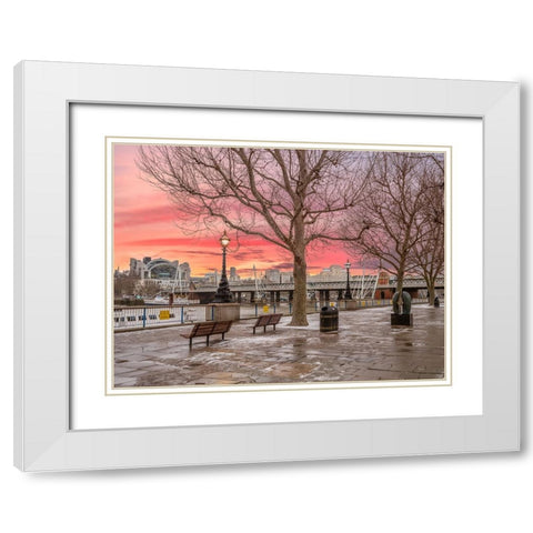 Sunset, Southbank, London White Modern Wood Framed Art Print with Double Matting by Frank, Assaf