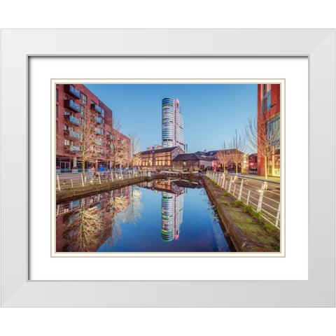 Canal reflections, Leeds White Modern Wood Framed Art Print with Double Matting by Frank, Assaf