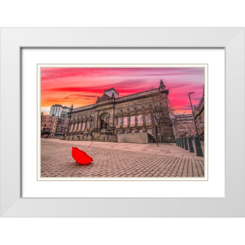 Red umbrella outside-city museum White Modern Wood Framed Art Print with Double Matting by Frank, Assaf