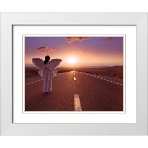FTBR 1702 Road Angel White Modern Wood Framed Art Print with Double Matting by Frank, Assaf