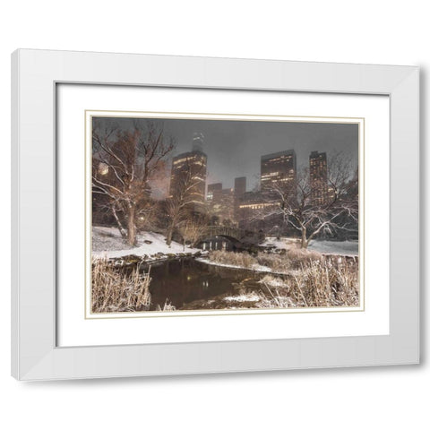 Gapstow Bridge, Central park with Manhattan skyline, New York White Modern Wood Framed Art Print with Double Matting by Frank, Assaf