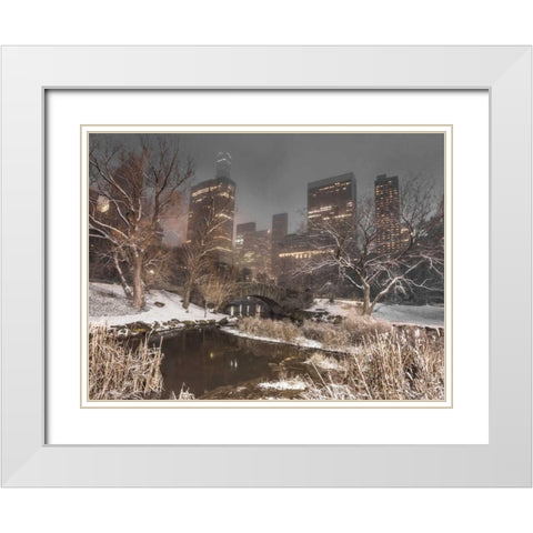 Gapstow Bridge, Central park with Manhattan skyline, New York White Modern Wood Framed Art Print with Double Matting by Frank, Assaf