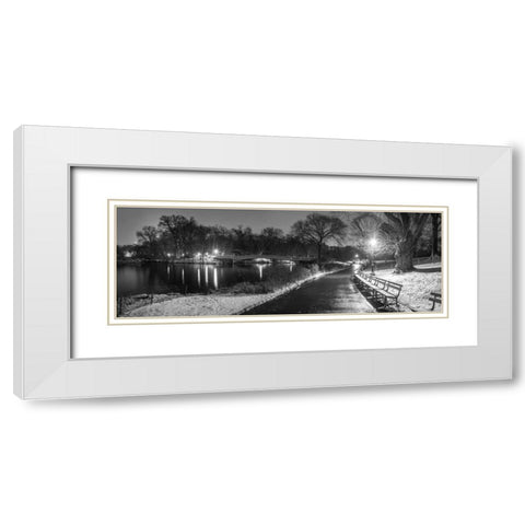 Path in cental park at night, winter, snow, New York. White Modern Wood Framed Art Print with Double Matting by Frank, Assaf