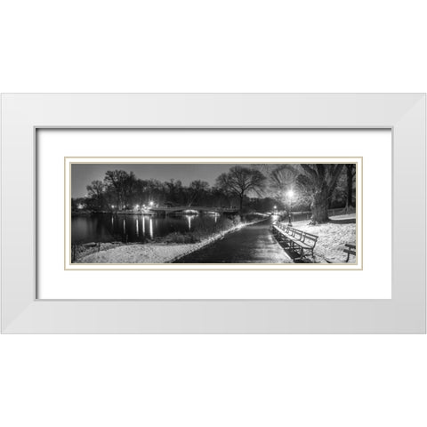Path in cental park at night, winter, snow, New York. White Modern Wood Framed Art Print with Double Matting by Frank, Assaf