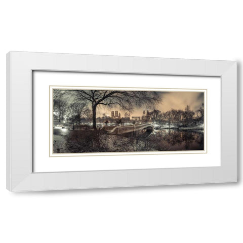 Central park Bow Bridge with Manhattan skyline, New York White Modern Wood Framed Art Print with Double Matting by Frank, Assaf