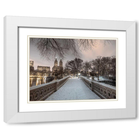 Central park Bow Bridge with Manhattan skyline, New York, AF20160117-746 White Modern Wood Framed Art Print with Double Matting by Frank, Assaf