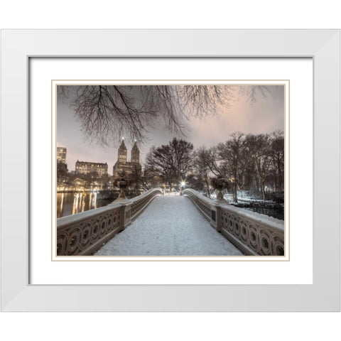 Central park Bow Bridge with Manhattan skyline, New York, AF20160117-746 White Modern Wood Framed Art Print with Double Matting by Frank, Assaf
