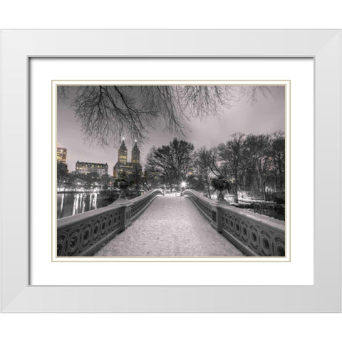Central park Bow Bridge with Manhattan skyline, New York White Modern Wood Framed Art Print with Double Matting by Frank, Assaf