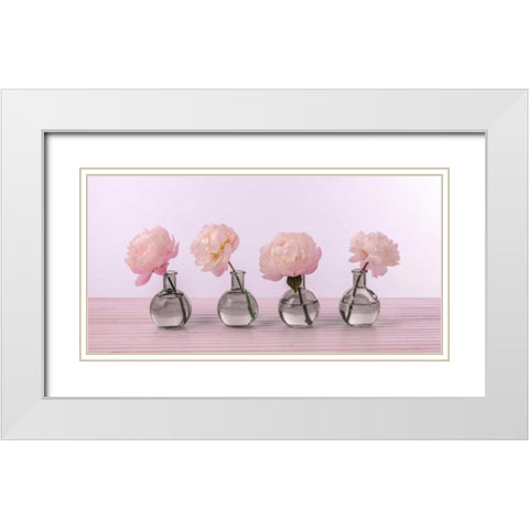 Peonies in glass bottles White Modern Wood Framed Art Print with Double Matting by Frank, Assaf