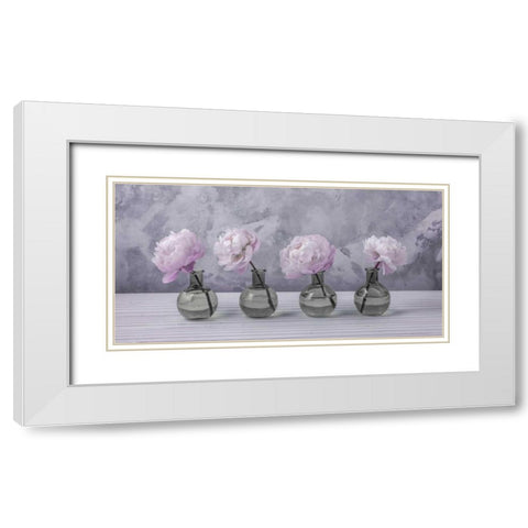 Peonies in glass bottles White Modern Wood Framed Art Print with Double Matting by Frank, Assaf