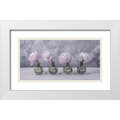 Peonies in glass bottles White Modern Wood Framed Art Print with Double Matting by Frank, Assaf