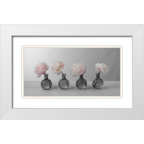 Peonies in glass bottles White Modern Wood Framed Art Print with Double Matting by Frank, Assaf