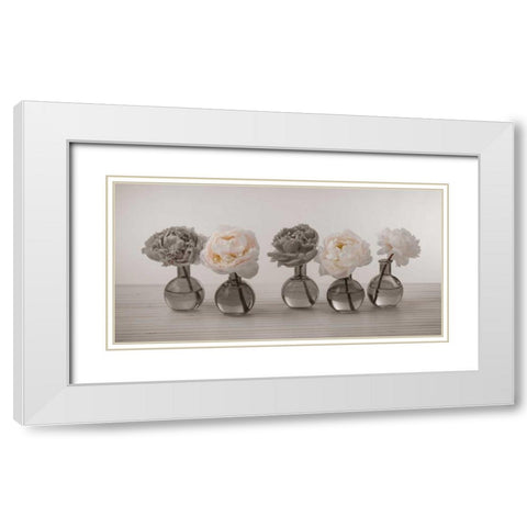Peonies in glass bottles White Modern Wood Framed Art Print with Double Matting by Frank, Assaf