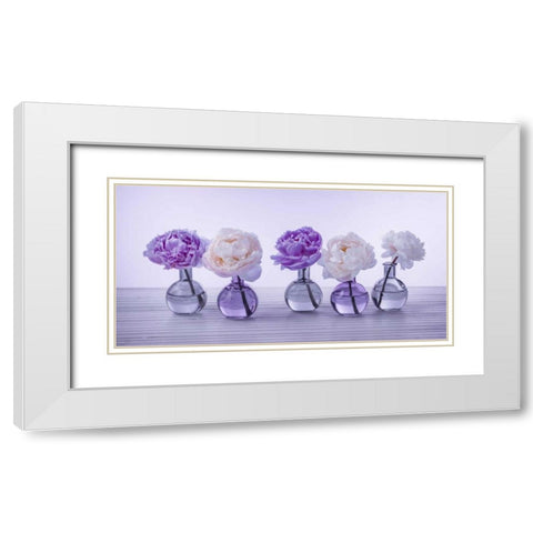 Peonies in glass bottles White Modern Wood Framed Art Print with Double Matting by Frank, Assaf