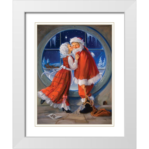 Mrs. Claus Kiss White Modern Wood Framed Art Print with Double Matting by Comish, Susan