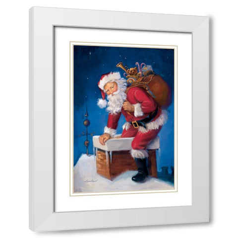 Here Comes Santa White Modern Wood Framed Art Print with Double Matting by Comish, Susan