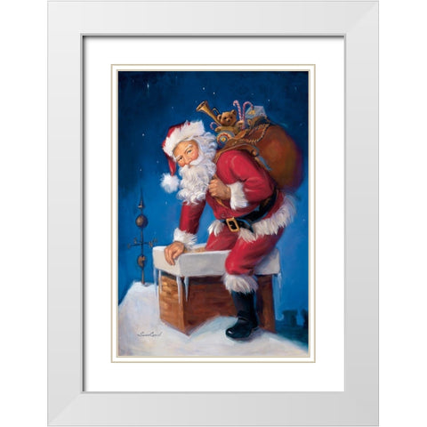 Here Comes Santa White Modern Wood Framed Art Print with Double Matting by Comish, Susan