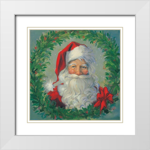 Santa Wreath White Modern Wood Framed Art Print with Double Matting by Comish, Susan