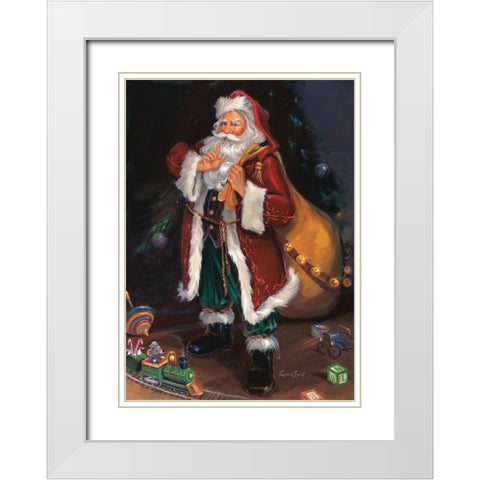 Shhh Santa White Modern Wood Framed Art Print with Double Matting by Comish, Susan