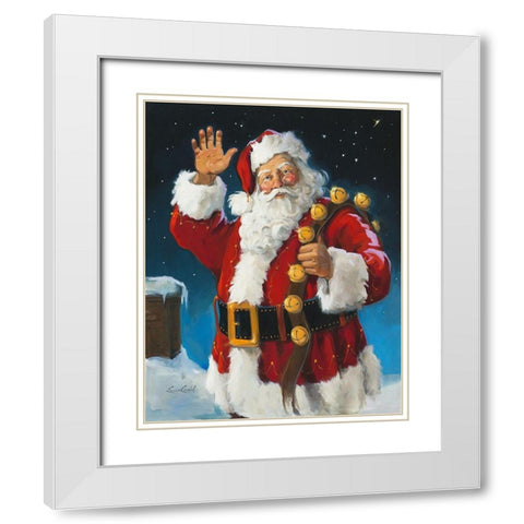 Santa On The Roof White Modern Wood Framed Art Print with Double Matting by Comish, Susan