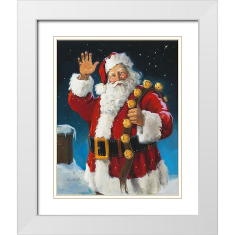 Santa On The Roof White Modern Wood Framed Art Print with Double Matting by Comish, Susan