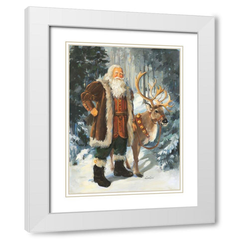 Woodland Santa White Modern Wood Framed Art Print with Double Matting by Comish, Susan