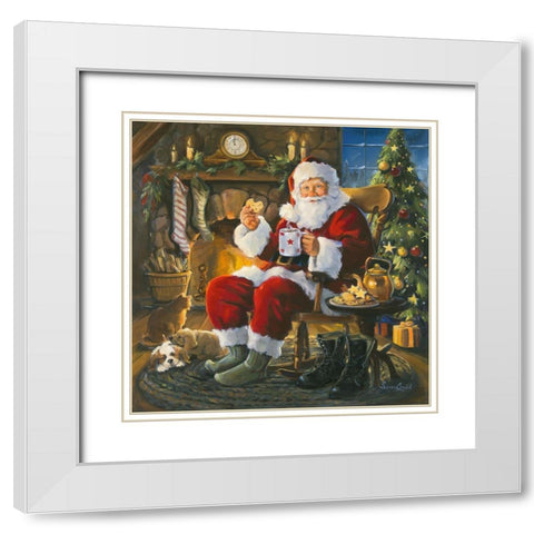 Santa Cookie Break White Modern Wood Framed Art Print with Double Matting by Comish, Susan