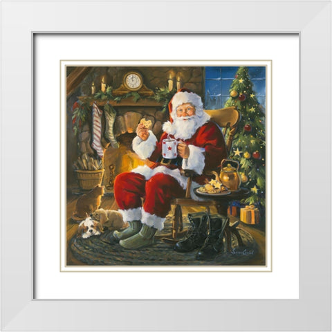 Santa Cookie Break White Modern Wood Framed Art Print with Double Matting by Comish, Susan
