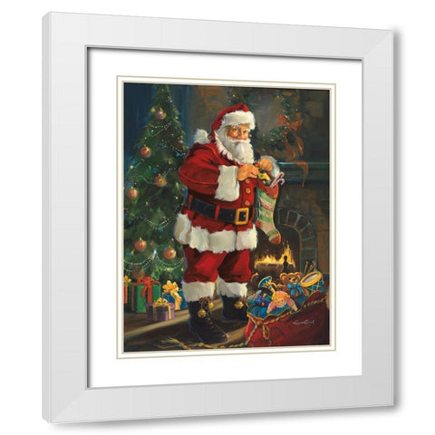 Sneaking Santa White Modern Wood Framed Art Print with Double Matting by Comish, Susan