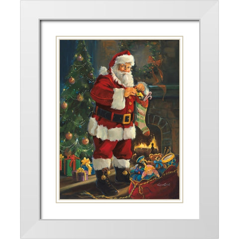 Sneaking Santa White Modern Wood Framed Art Print with Double Matting by Comish, Susan