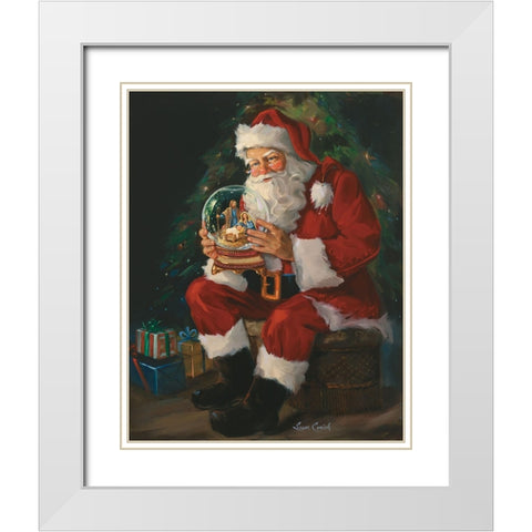 Santa Snowglobe White Modern Wood Framed Art Print with Double Matting by Comish, Susan