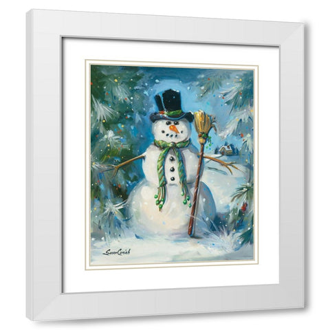 Sweeping Snowman White Modern Wood Framed Art Print with Double Matting by Comish, Susan